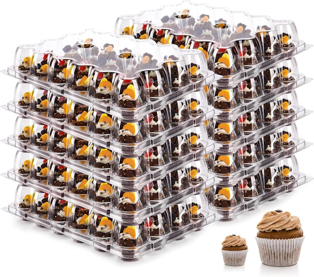 24 Count Mini Cupcake Containers 15 Pack Cupcake Holder with Detachable Tall Dome Lids Mini Plastic Stackable Cupcake Boxes for 360 Cupcakes, BPA Free