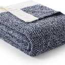 Snuggle Sac Navy Throw Blanket for Couch, Oversized Throw XL Super Soft Warm Blankets Cozy Knit Fuzzy Lightweight Throws for Sofa, Bed, Living Room, Heather Navy, 50x70 inches