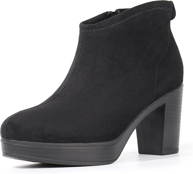 Hawkwell Women's Suede Arch Support Side Zipper Comfort Ankle Boot Chunky Block Heel Booties
Size 6