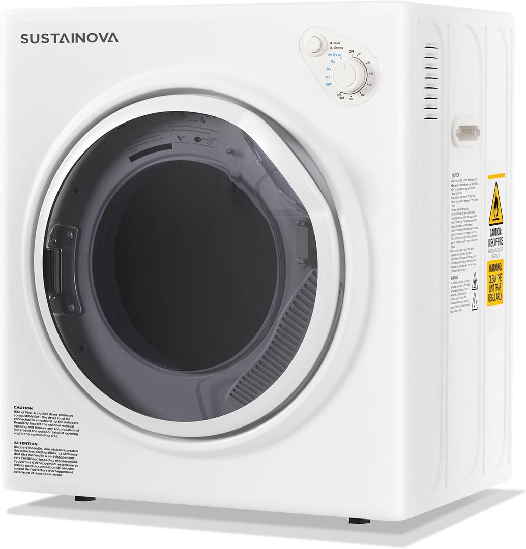 Elevon 1500W Portable Clothes Dryer, 3.5 cu.ft Electric Drying Machine for Laundry with Steel Tub for Apartment, Dorms, Compact Dryer for Small Space, Black/White