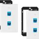 Iwillink 10Gbps Ethernet Wall Plate CAT6A, 2-Port Keystone Wall Plate and Jack Outlet, RJ45 Wall Plates with Single Gang Low Voltage Mounting Bracket - 2 Pack
