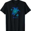 Maui Hawaii T-Shirt Sea Blue Tribal Turtle T-Shirt (Small, Black)