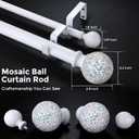 White Double Curtain Rod 72 to 144 Inch, Decorative Extra Long Dual Curtain Rod with Mosaic Glass Crystal Ball Finial, 1 Inch Adjustable Heavy Duty Cute Coastal Drapery Rods for Girls Room