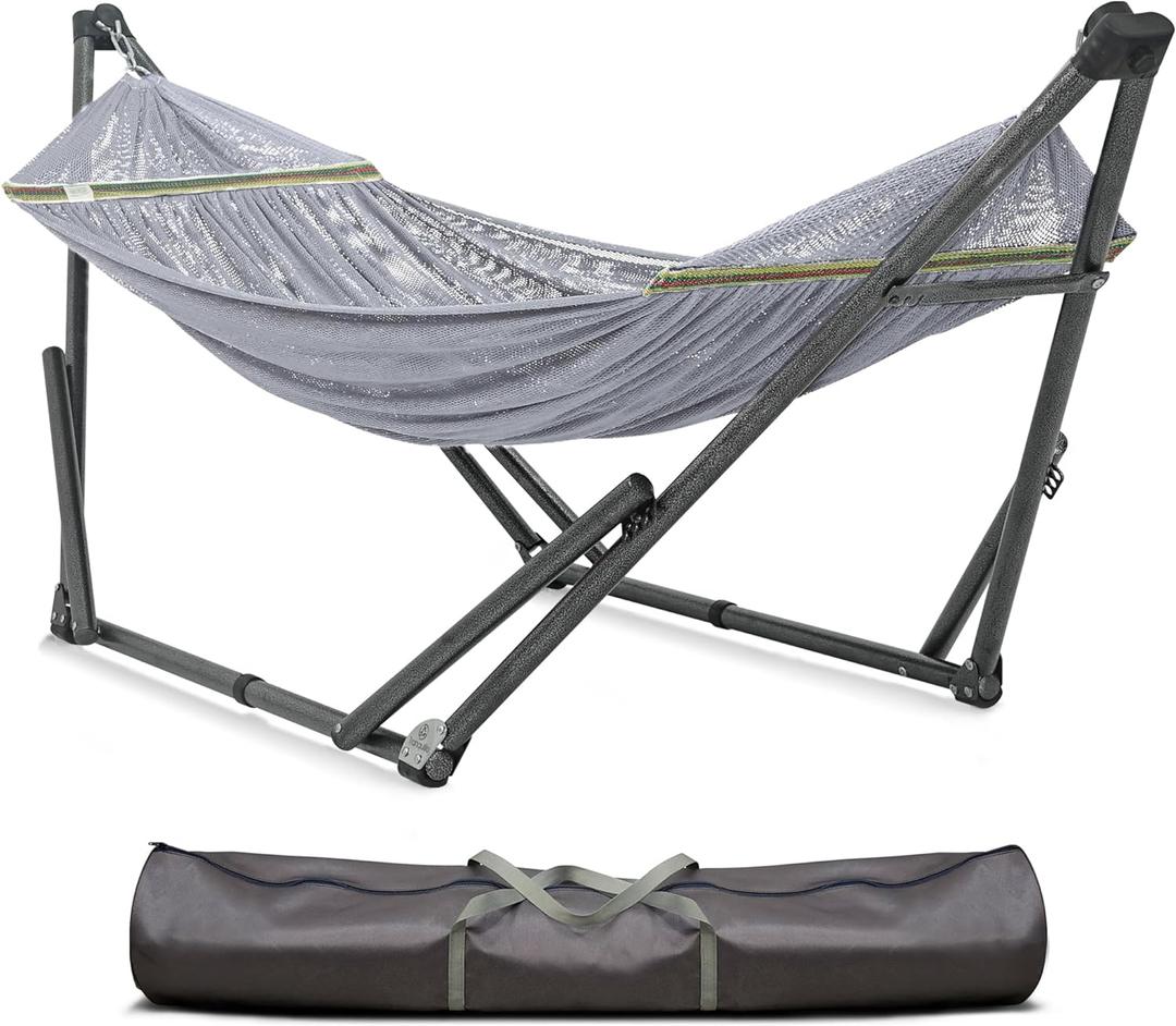 Tranquillo Uniki Hammock, Instant 30s Foldable Hammock Stand, 550 lbs Capacity Portable Hammock, Sturdy Stand, Revolutionary Design No Screws Needed, Premium Carry Bag Included, Grey (Small)