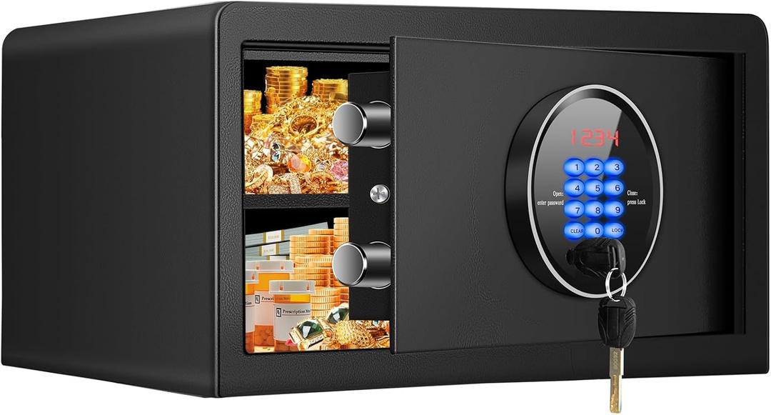 2.3 Cu ft Fireproof Safe Box, Anti-Theft Hotel Safe with Combination Lock, Hidden Home Safe with Removable Shelf for Laptop Documents Money Medicine Firearm Valuables