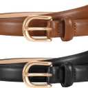 JASGOOD 2 Pack Skinny Leather Belts for Women Plus Size Fashion Thin Waist Belts for Jeans Pants Dresses with Gold Buckle (Brown, M)