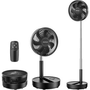 TriPole Portable Standing Fan, 8000mAh Rechargeable Oscillating Fan with Remote, 8.1'' Quiet Pedestal Floor Fan with LED Display & Timer, Foldable Small Desk Fans for Bedroom, Office, Camping, Travel (Black)