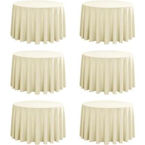 6-Pack Round 90-inch Beige Table Cloths, Solid Stain and Wrinkle Resistant Circular Tablecloth, Premium Plain Weave Polyester Fabric Table Linen Covers for Hotel, Banquet