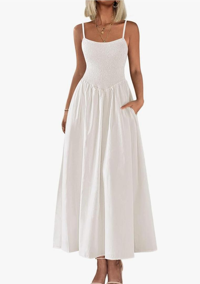 PRETTYGARDEN Women's Smocked Maxi Dresses 2026 Summer Sundress Casual Spaghetti Strap Swing A Line Long Flowy Beach Dress Size Small