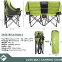VILLEY Double Camping Chair w/Cooler Bag, Extra Wide Loveseat, Heavy Duty Padded Camping Couch, Portable Folding Chair w/Carry Bag Steel Frame Cup Holders for Camp Lawn Picnic Sports, Support 600LBS, 54"w X 25-1/2"d X 39"h