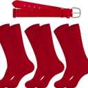 Adult Men's Baseball Softball Socks and Belt Set, Younth Soccer Baseball Belt and Socks(3 Pairs of baseball Socks and Belt) (Red)