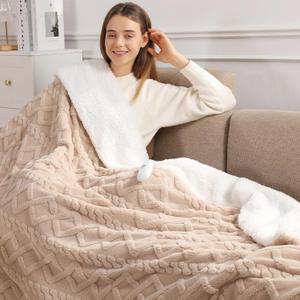 Heated Throw Blanket 50"x60" with 5 Heating Levels & 4 Hours Auto Off, Soft & Plush Sherpa Electric Blanket Throw with ETL & FCC Certification for Home Use, Machine Washable, Great Gift, Beige