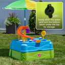 Step2 Waterpark Wonders Two Tier Water Table, Kids Water Activity Sensory Playset with Umbrella, Garden Hose Sprinkler Attachment, 11 Piece Accessories, Outdoor Summer Toy, Ages 18 Months+, Blue