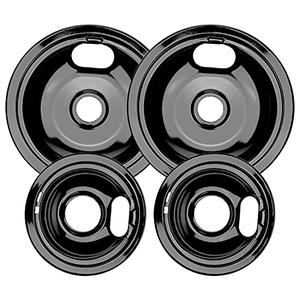 W10290350 W10290353 Black Porcelain Burner Drip Pans By AMI PARTS - Replacement for Whirl-pool Electric Range Cooktop - Includes 2 8-Inch and 2 6-Inch Pans