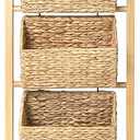 HOMESTEAD 3-Tier Wooden Shelf with Water Hyacinth Woven Baskets – Rattan Shelf Basket, Boho Room Decor, Wooden Book Shelf, Bathroom Storage Shelves, Kitchen, Laundry, Living Room (Natural)