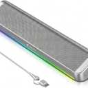 Computer Speakers for PC Desktop, 5 Dynamic RGB LED Light Modes, USB Wired Input, Easy-Control Knob, Stereo Gaming Soundbar for Laptop Monitor Sliver