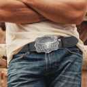 2 x UTOWO Rodeo Western-Longhorn-Bull Cowboy-Belt for Women-Men Bull-Floral-Embossed PU-Leather Cowgirl Waist Belt for Jeans (Black-bead Bull Head)