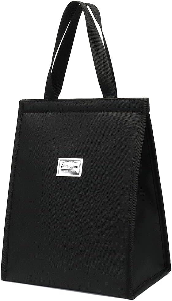 FUXINGYAO Lunch Bag, Reusable Lunch Tote, Lunch Box for Adult Women Men, Insulated Bag Applies to Work, Beach or Travel(Black)