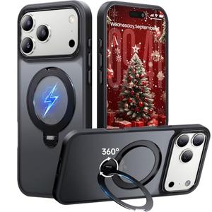 Peerock 360° Spin Magnetic Stand for iPhone 17 Pro Max Case, Fit for MagSafe, Mil-STD Protective Case for iPhone 17 Pro Max Phone Case with Kickstand Rotatable 6.9 inch, Black
