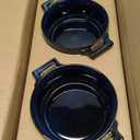 vicrays Ceramic Soup Bowls with Handles, 24 Oz Porcelain Soup Crocks for French Onion Soup, Cereal, Beef Stew, Chill, Pasta, Pot Pies, Microwave and Oven Safe, Set of 4 (Blue)
