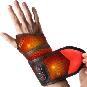 Cordless Wrist Hand Heating Pad Massage for Pain Relief, Rechargeable Heated Wrist Brace for Carpal Tunnel, Red Light Therapy Heated Wrist Massager Wrap for Arthritis, Black