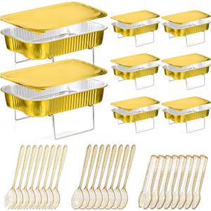 Maxcheck 8 Sets Disposable Chafing Dishes Buffet Set Chafer Wire Racks Buffet Stand Kit Dish Serving Trays Food Warmer Catering Supplies Included Serving Utensils and Stand (Small)