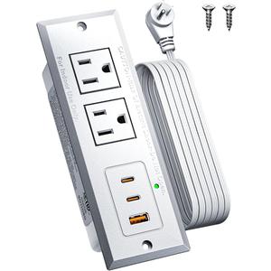 Recessed Power Strip with 20W USB C Port, Fast Charging USB A Port Conference Recessed Outlet, Space-Saver for Furniture Side Table, End Table, Desk Outlet with 6ft Cord, 45° Thin Flat Plug, White