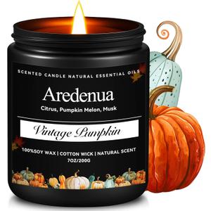 Vintage Pumpkin Candle  Warm Holiday Pumpkin Scent, Cozy Christmas Winter Seasonal Candles for Home, Hand-Poured Soy Candles for Christmas Dcor & Cozy Gifting (Black-7oz)