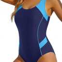 Tempt Me Women One Piece Swimsuits Athletic Racerback Swimwear Training Exercise Slimming Bathing Suit Navy Blue M