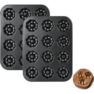 2 Pack Mini Bundt Cake Pans for Baking, 12-Cavity Nonstick Mini Bundtlette Baking Mold, Heavy-Duty Carbon Steel, Oven-Safe to 450 Versatile Fluted Bake Pan for Muffins, Brownies, Cupcakes, Mini Cakes