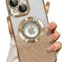 Misscase for iPhone 14 Magnetic Glitter Case Compatible with MagSafe,Full Protection Slim Shockproof Anti-Scratch Case with Camera Lens Protector Logo View Dust-Proof Net for Women Gold