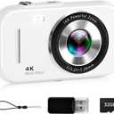Digital Camera, 4K Auto Focus Vlogging Camera for Photography, 48MP Point and Shoot Camera with Beauty Mode & Composition Guide, Music Player Function, 32GB Card & Reader, Gift for Teens Kids, 2026 (White)