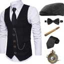 EFORLED Halloween 1920s Mens Costume 2025,Gatsby Gangster Vest,Vintage Pocket Watch,Pre Tied Bow Tie,Tie (XX-Large)