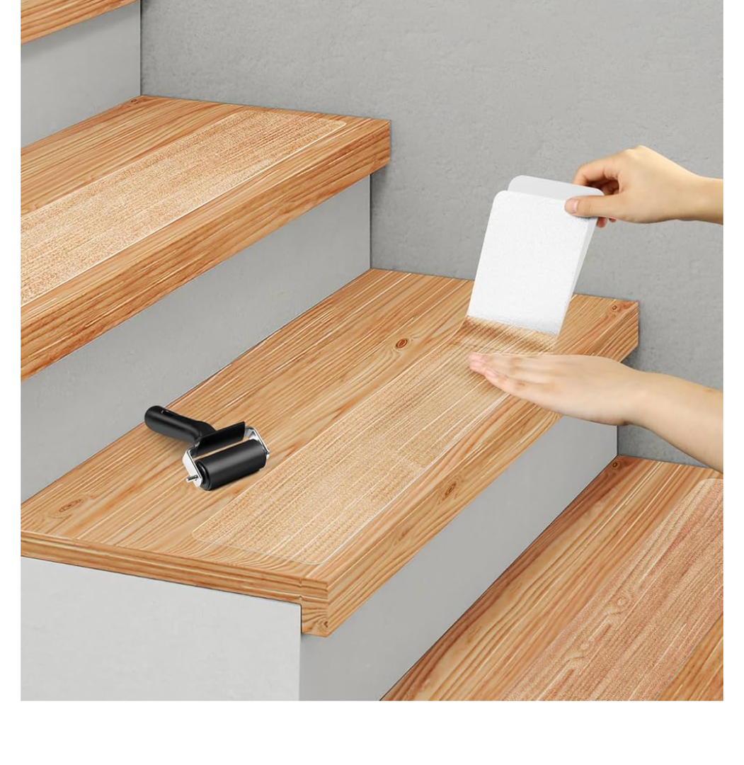 Clear Non Slip Stair Treads for Wooden Steps Indoor 15 Pack 4" x 28" Pre-Cut Anti Slip Stair Strips for Wood Stairs, Grip Tape Transparent Step Tread Grips for Dogs Kids and Pets, Waterproof