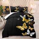 NINENINE Black and Gold Bedding Set Twin Size for Girls Boys Women Butterfly Comforter White and Gold Butterflies Bed Sets,1 Piece Comforter with Matching Pillowcase