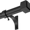 1" Curtain Rod Telescoping Single Drapery Rod 72-144 Inches, With Square Heavy Duty Aluminum Alloy Finials, Matte Black