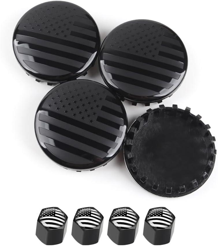 4Pcs for Chevrolet 3.25 in 83mm Black American USA Flag Wheel Center Caps Covers HubCap fit Most 18"&20"&22" Rims for Suburban Silverado Tahoe & GMC Sierra Yukon Denali 22837060 9596403 (Black)