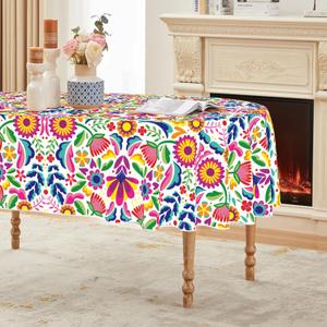 Horaldaily Mexico Tablecloth 60x84 Inch Oval, Halloween Cinco De Mayo Fiesta White Washable Seasonal Table Cover for Party Picnic Dinner Decor