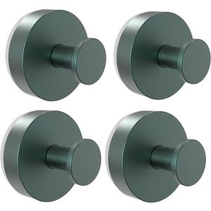 Vacuum Suction Cup Hooks for Shower 4 Pack, Heavy Duty Aluminum Alloy Towel Hooks for Bathroom Kitchen Glass Tile Mirror Wall No Drill Removable Robe Loofah Coat Suction Hooks Hanging-Green