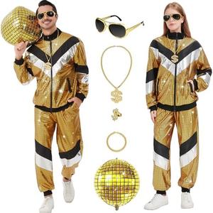 Ezuwail 70s 80s Outfits for Men Women Metallic Disco Outfit Halloween Costumes Tracksuit Sportswear 7pcs XL