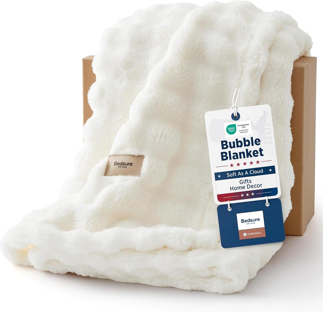 Bedsure Cloud Bubble Soft Cozy Throw Christmas Blankets Gift, White 50"×60"