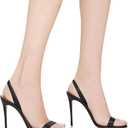 LEHOOR Women Slingback Stiletto Heels Dress Sandals Backless Strappy Heeled Sandal Open Round Toe Formal Sandals 4 Inch High Heel Elastic Ankle Strap Classy Evening Sandals for Wedding Party, Size 5.5M