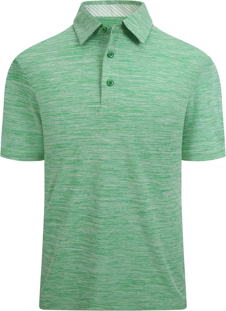 Alex Vando Mens Golf Shirt Moisture Wicking Quick-Dry Short Sleeve Casual Polo Shirts for Men (Large, Lt Green)