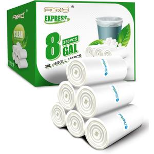 FORID Clear Trash Bags, 6 Gallon Garbage Bags, Wastebasket Bin Liners 330 Count Plastic Trash Bags for Bathroom Bedroom Office Garbage Can 30 Liters - Durable & Thick Trash Bag - Medium