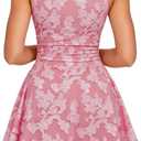 Kaximil Women's Square Neck Floral Ruffle A Line Mini Dress (Pink, S)