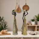 OGANGART 13" African Statues for Home Decor,2-Piece Set Lady Figure Sculptures Decorations for Tables Top,Black Vintage Ornament for Shelf and Living Room,Bookshelf,Décor Accents Gifts for Women