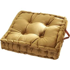 vctops Square Solid Color Velvet Seat Cushion with Handle Tufted Thicken Chair Pad Tatami Floor Pillow Cushion 16.5"x16.5"x4" Mustard Yellow