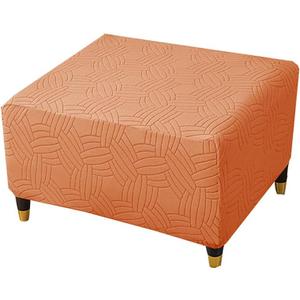 Square Stretch Soft Ottoman Cover 3D Jacquard Square Footrest Stool Slipcovers with Elastic Bottom (Orange,32" D x 32" W x 18" H)