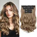 HOOJIH Clip in Hair Extensions 4PCS 14" Short Curly Clip on Hair Extensions Invisible Lace Weft Natural Soft Hairpieces for Women - Light Brown with Blonde Highlights