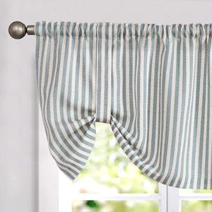 jinchan Tie Up Linen Textured Striped Bow Tie Curtain for Kitchen Bathroom Rod Pocket Pinstripe Valance Window Treatments Ticking Stripe Pull Cord Valance 1 Panel 18 Inch Teal Blue on Linen